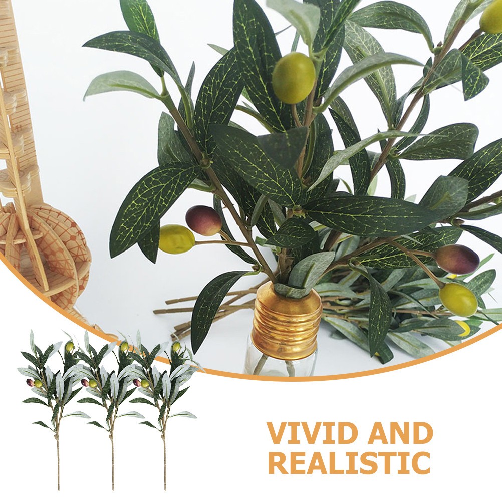 3 Pcs Artificial Olive Branches Faux Greenery Plastic Plant Accessory for Home