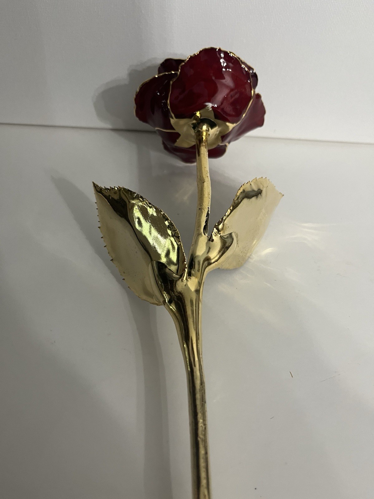 Lot of 3 Metal Artificial Rose Flower Stems, Gold Tone, Red Rosebuds Decor