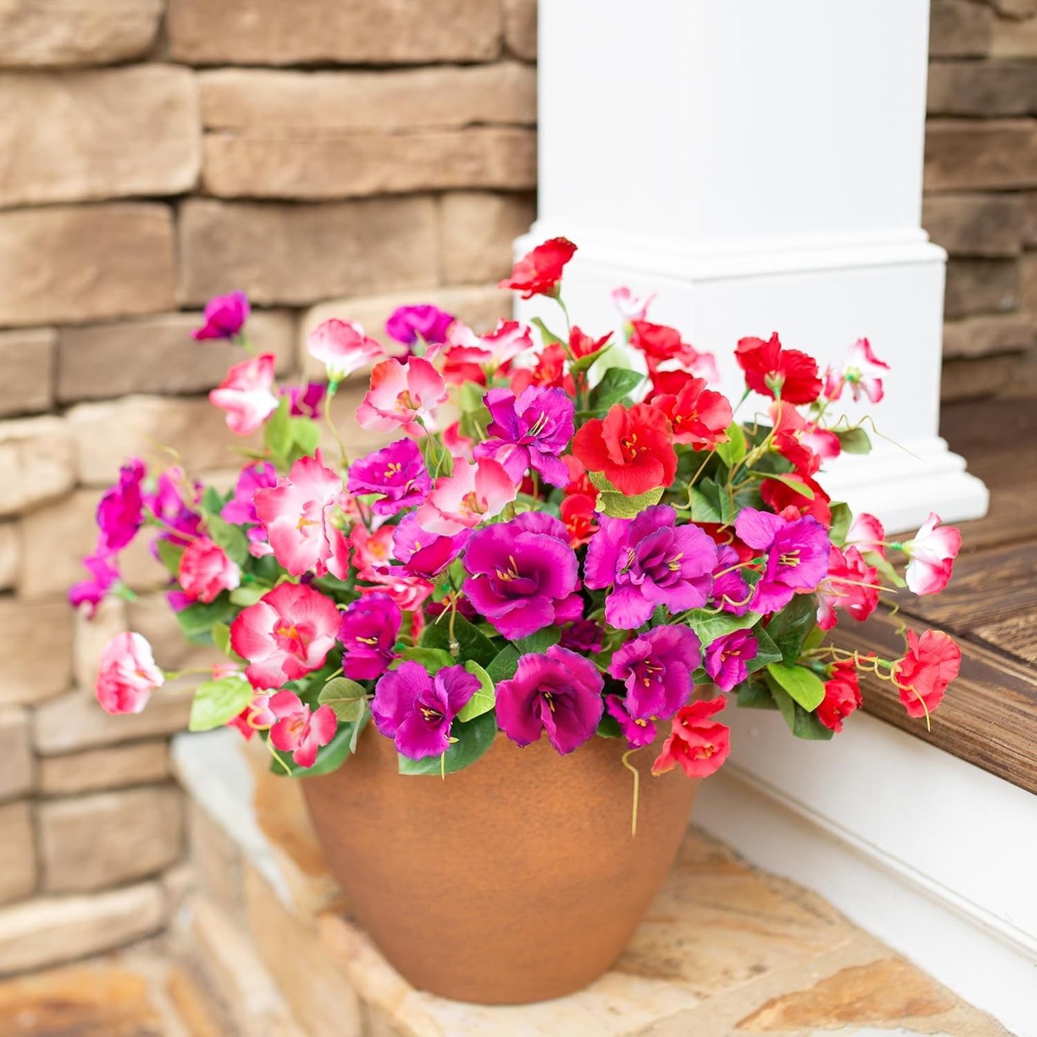 Hibiscus Artificial Flowers for Outdoors Spring Decoration, 6 Bundles Faux Silk