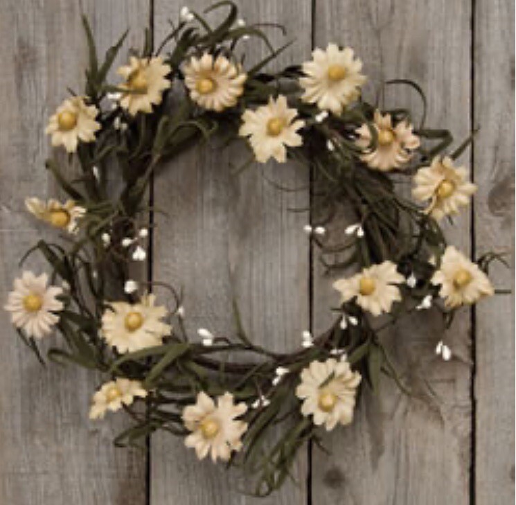 Teastain Daisy With Pip Berries Wreath Candle Ring 12” Primitive Country
