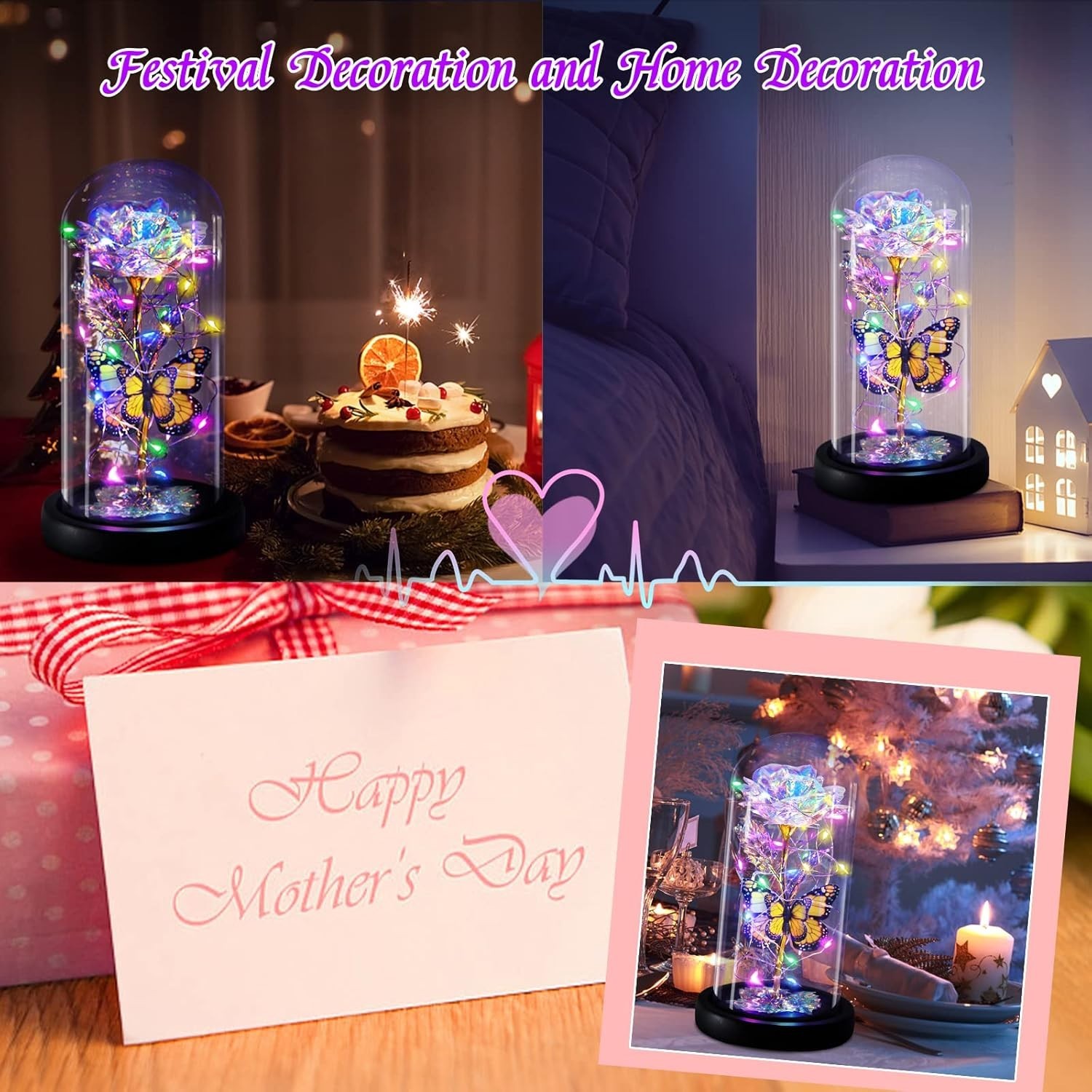 Charming Galaxy Rose with Butterfly – Glass Dome Gift for Special Moments
