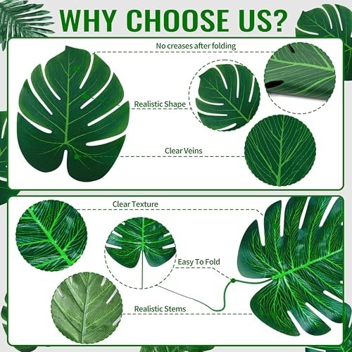 110 Pcs Artificial Tropical Palm Leaves – Large & Small Fake Plants for Luau, Ju