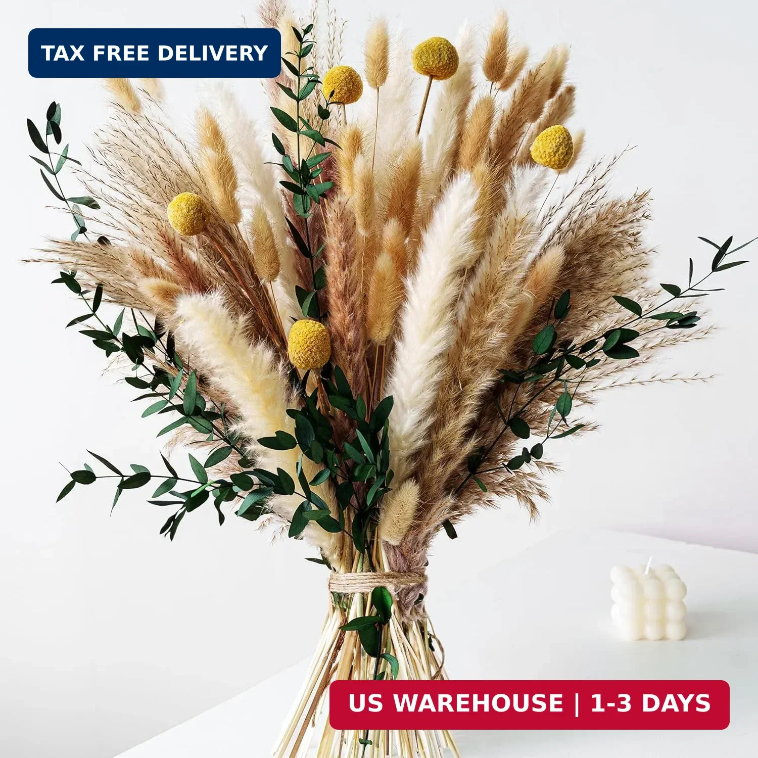 Boho Dried Flowers Bouquet – Olive Green Wall Decor, Pampas Grass Bouquet, Rusti