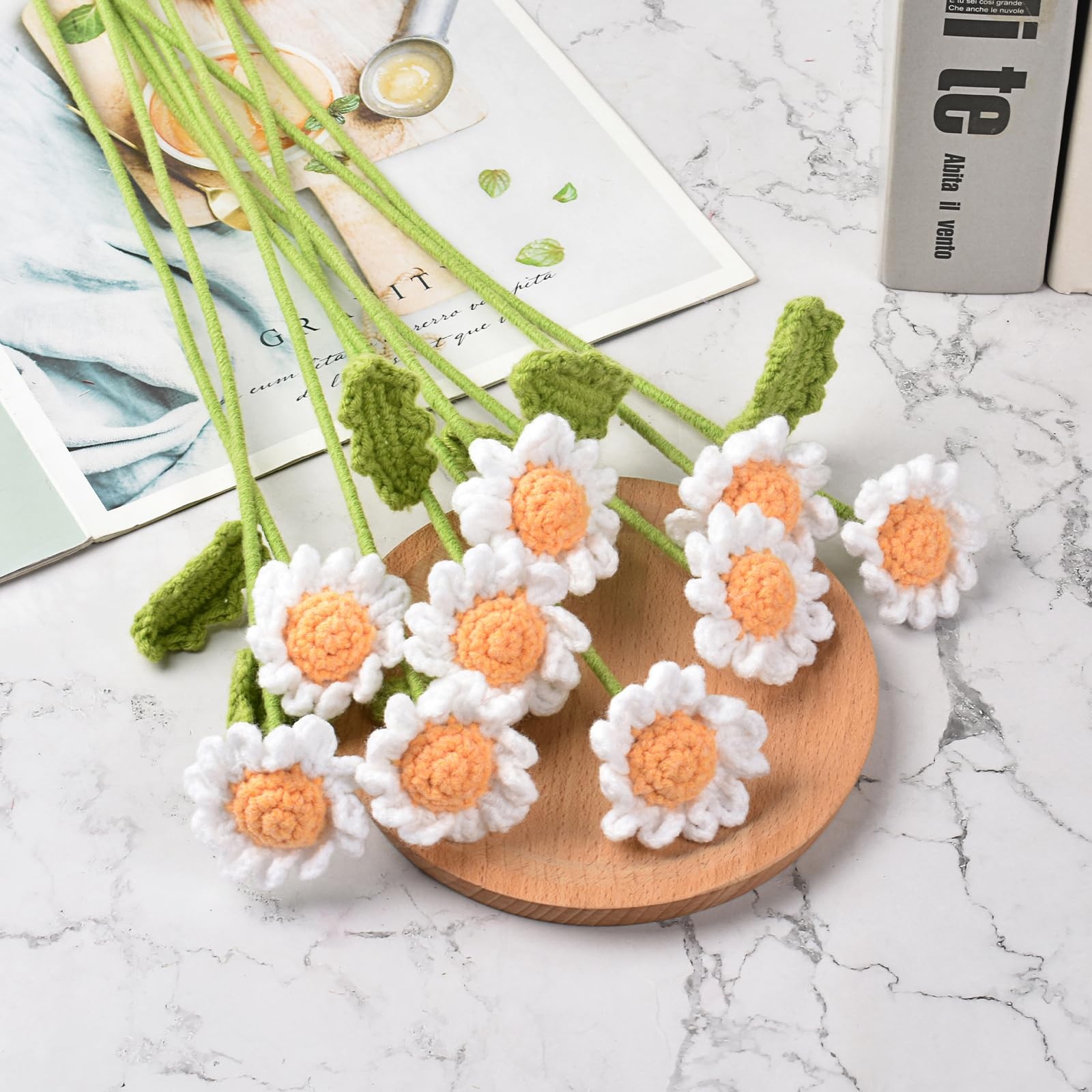 6PCS Crochet Daisy Flower 16.5Inch Knitted Handmade Daisy Flowers Cotton Knit…