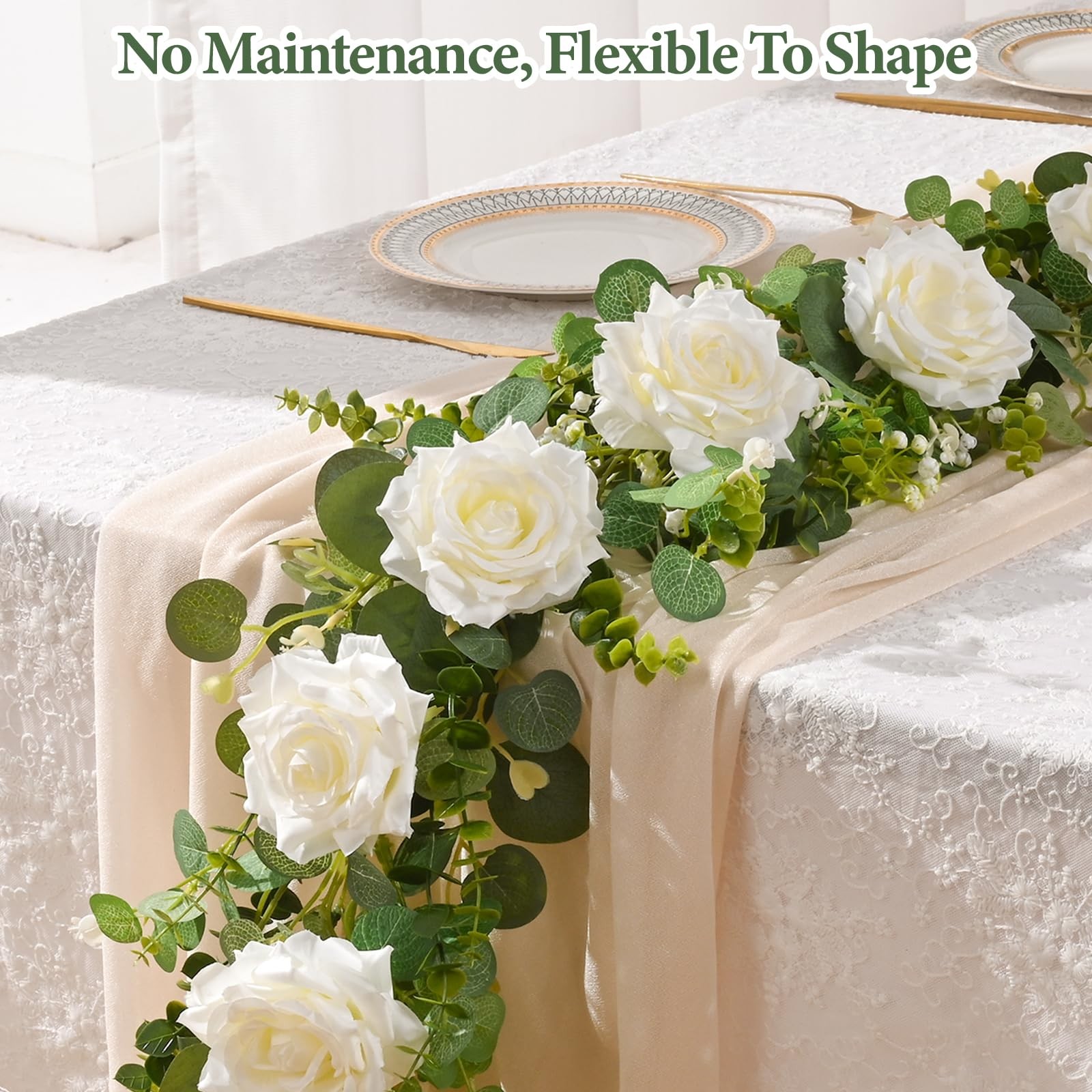 2Pcs 13 FT Artificial Flower Garlands Real Touch Fake Floral Silk White Rose …