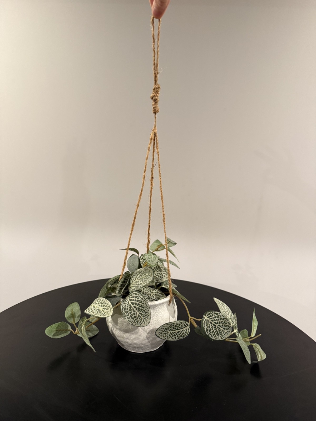 Boho Chic Faux Hanging Planter- White Flower Pot with Twine- 5″X6″- Super Cute!