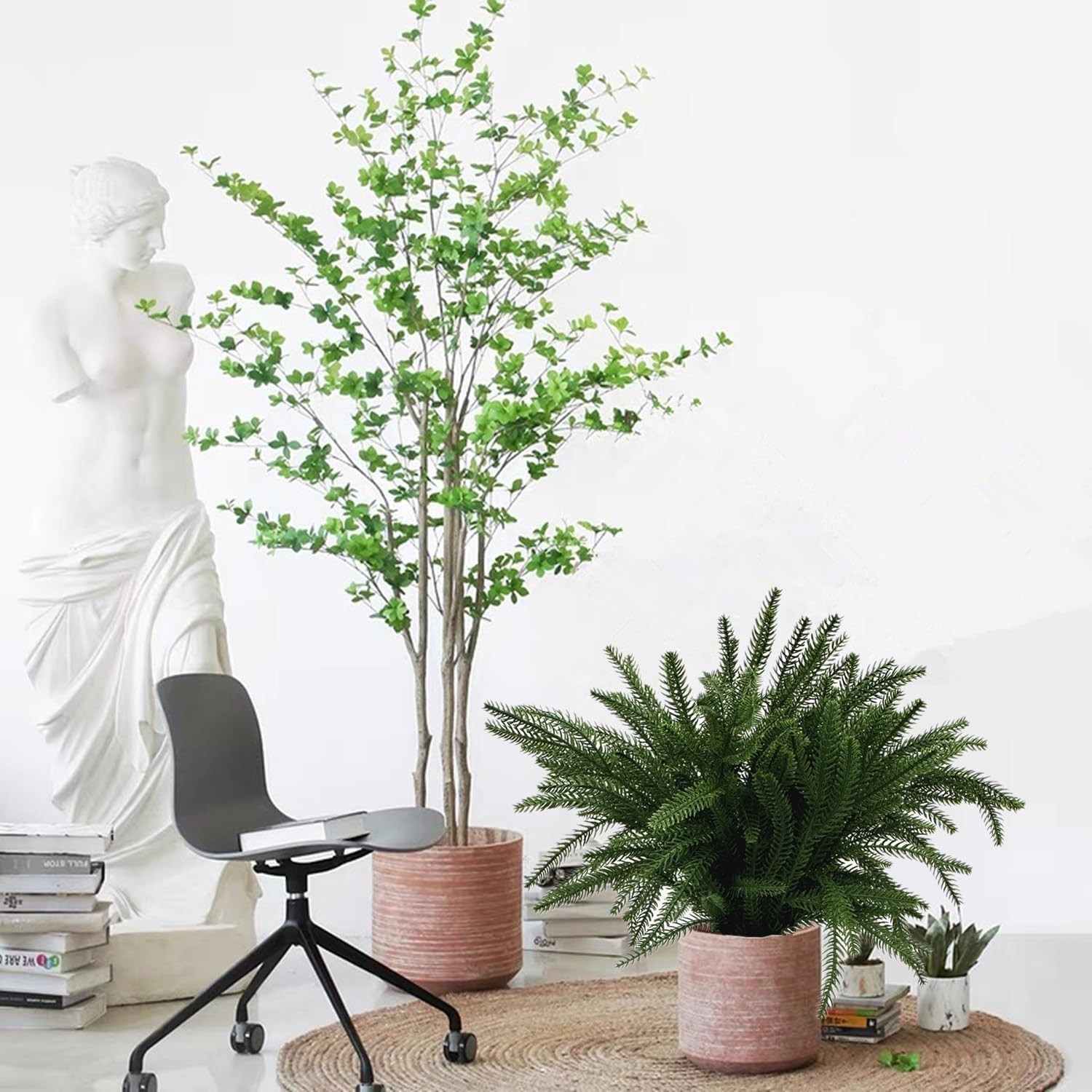Lifelike Norfolk Pine Stems – 4-Pack 18 Inch Faux Greenery for Home Decor