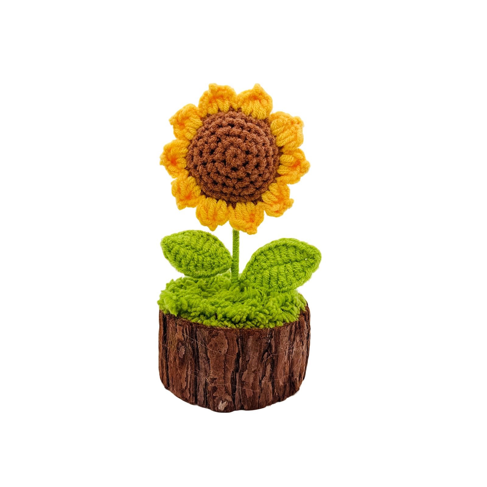 Crochet Sunflowers Bouquet, Handmade Knitted Flowers with Wooden Pot for Wome…