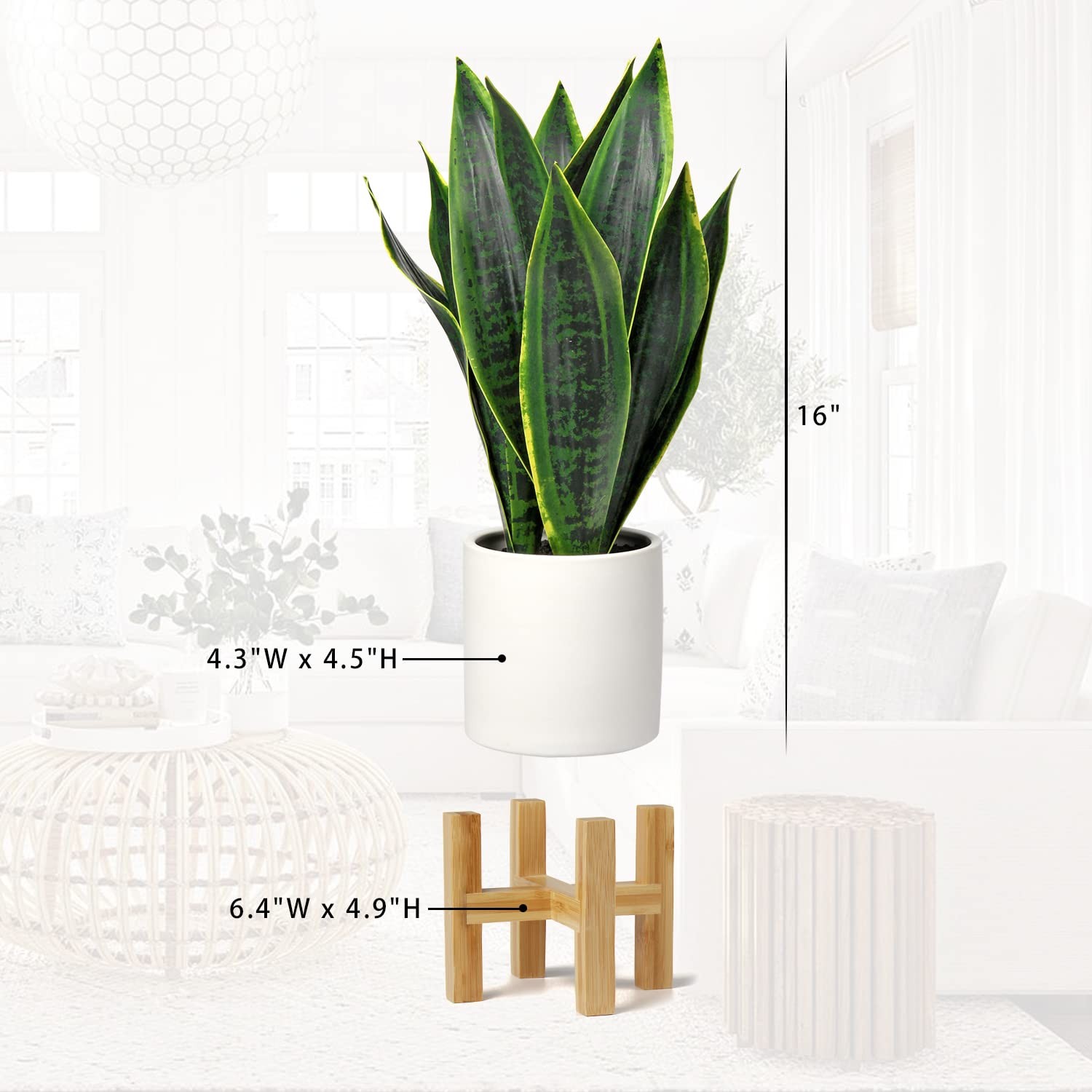 Briful Fake Snake Plant 16″ Faux Potted Plant Artificial Snake Plant with Whi…