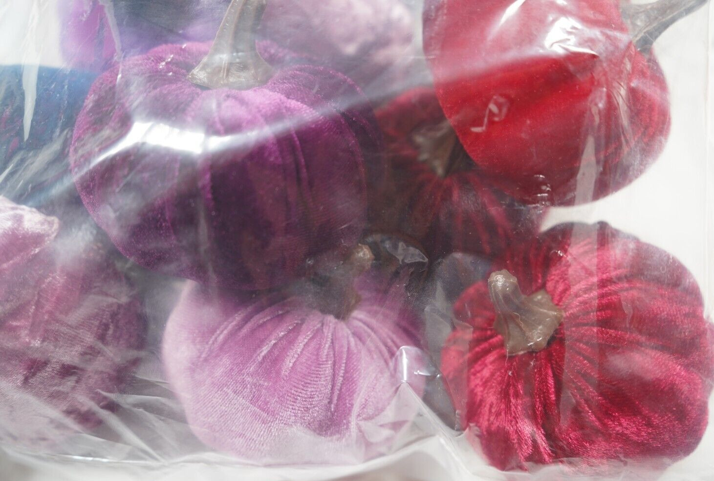 16 Pcs Assorted Artificial Velvet PUMPKINS Blue Purple Mauve Red Fall Decor