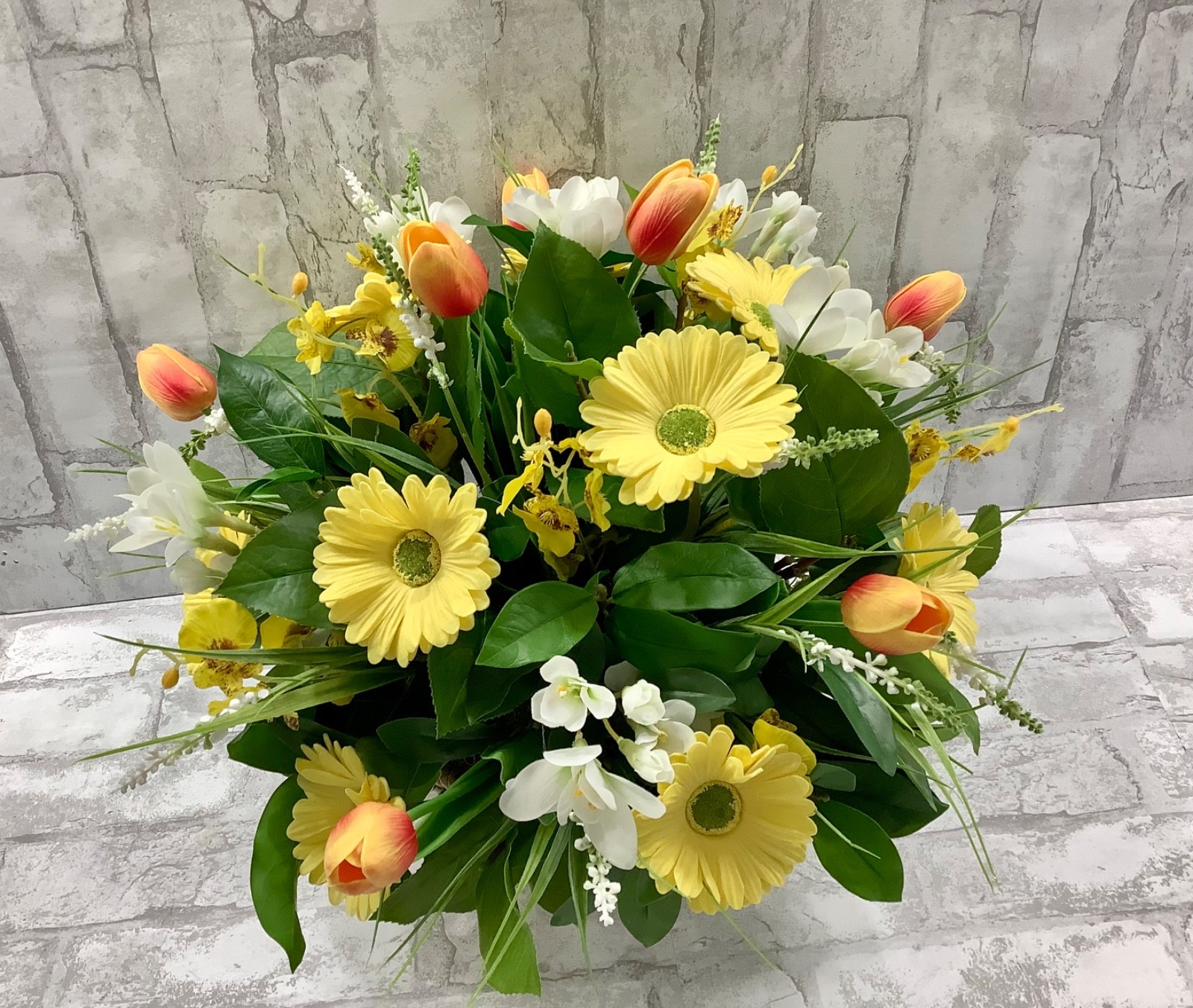 Real Touch Real Feel Spring Floral Arrangement Tulips Daisies Large 19″x15″