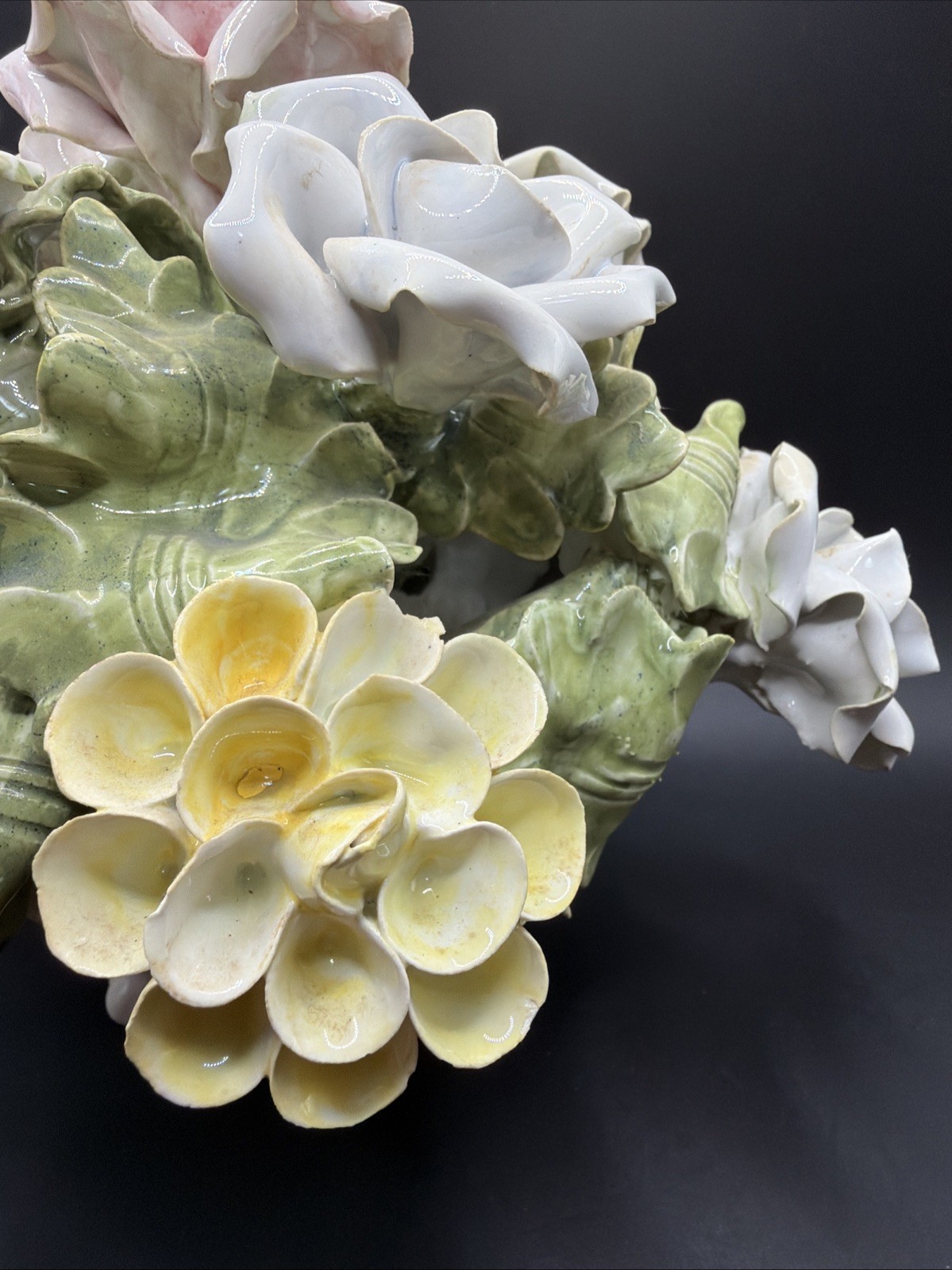 Porcelain Deane Taylor Import Capodimonte Italy Multi Color Flowers 7” Tall