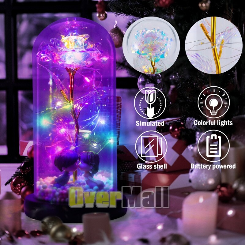 Glass Rose in Glass Dome, Light Up Flower, Eternal Rose – Valentines Day Gifts