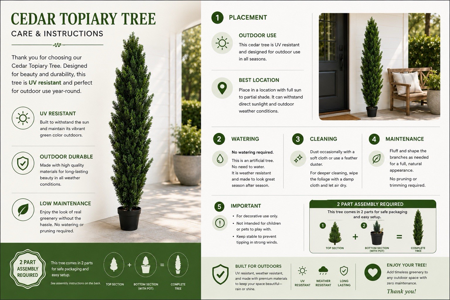 5’ UV Artificial Cedar Topiary Tree Indoor/Outdoor
