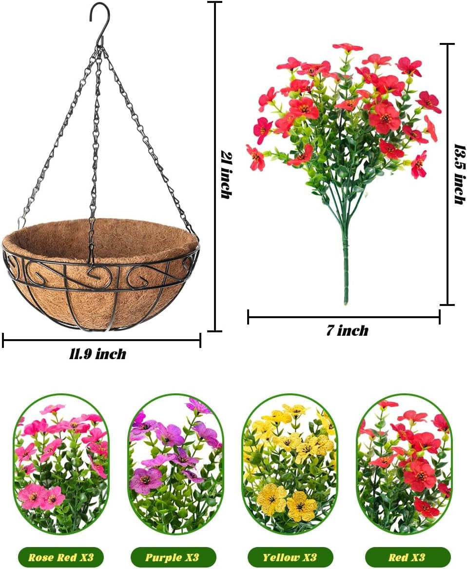 Artificial Faux Fake Hanging Flowers Plants Basket for Summer Outdoor Outside De