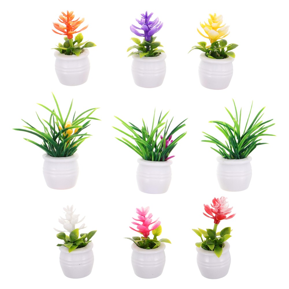 9Pcs Miniature Dollhouse Plastic Potted Plants Assorted Color Durable Decoration