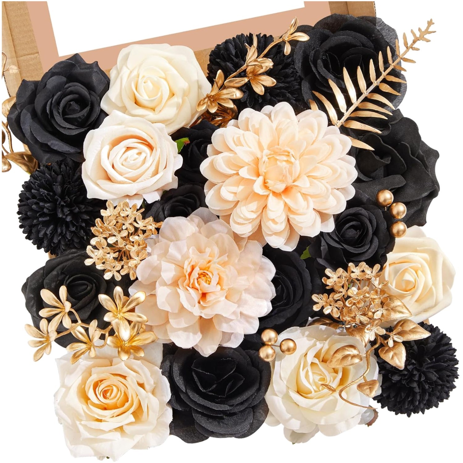 Reusable Black & Gold Champagne Faux Flowers for Any Occasion – Washable Design