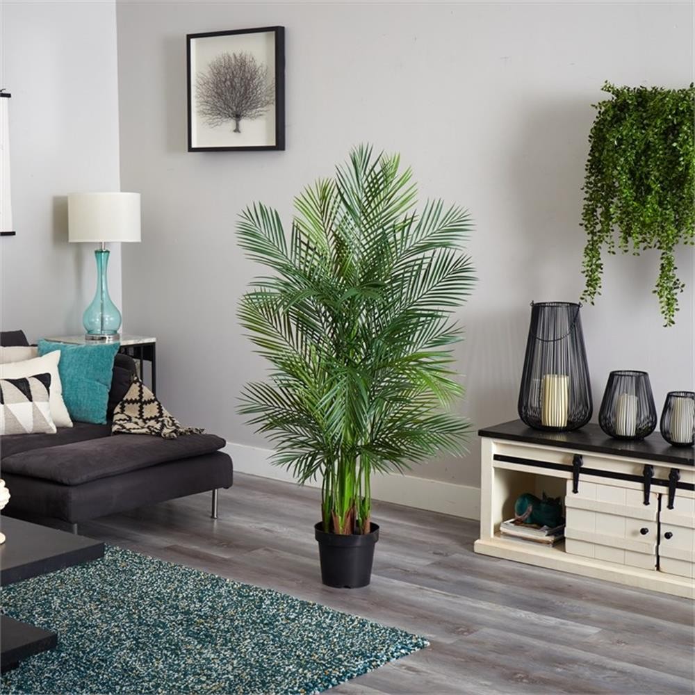 Pemberly Row 66″ Gorgeous Areca Palm Artificial tree in Green/Black
