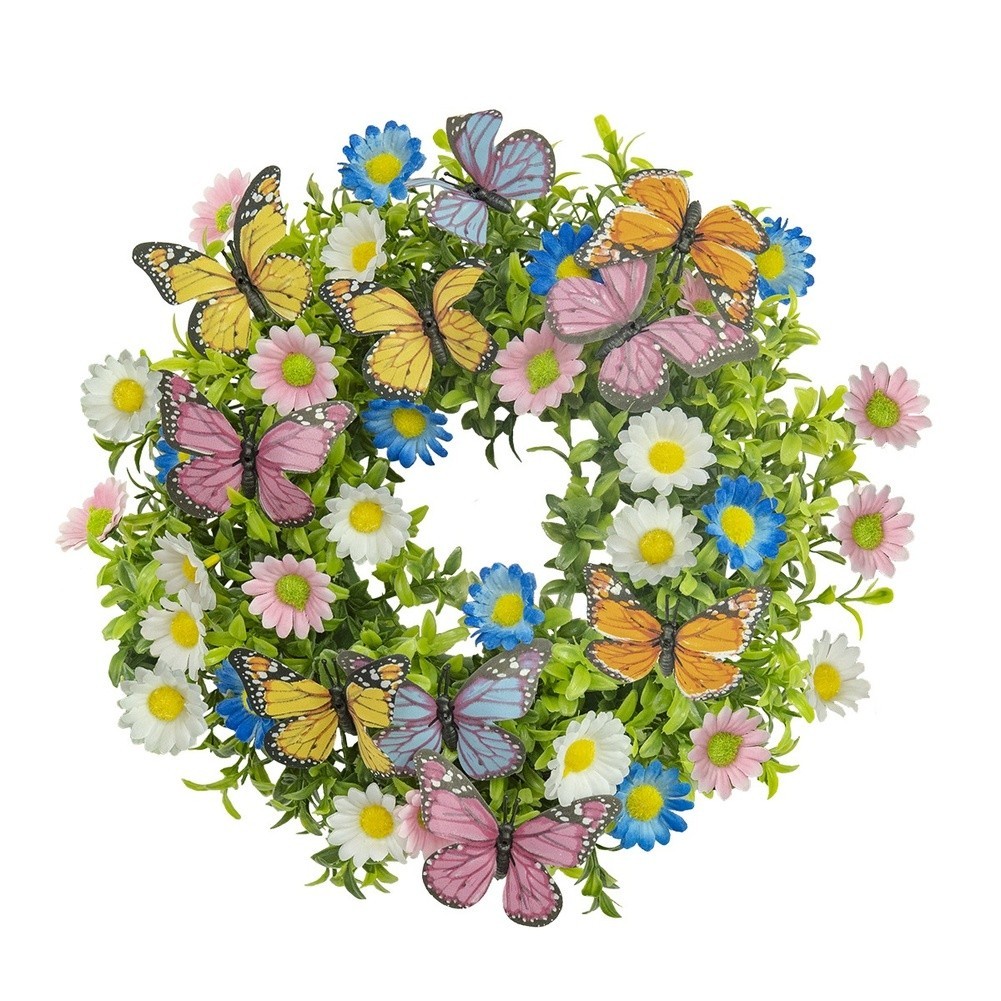 Lightweight 180g Spring Wreath Butterflies Daisies Eucalyptus 35cm For Home Use