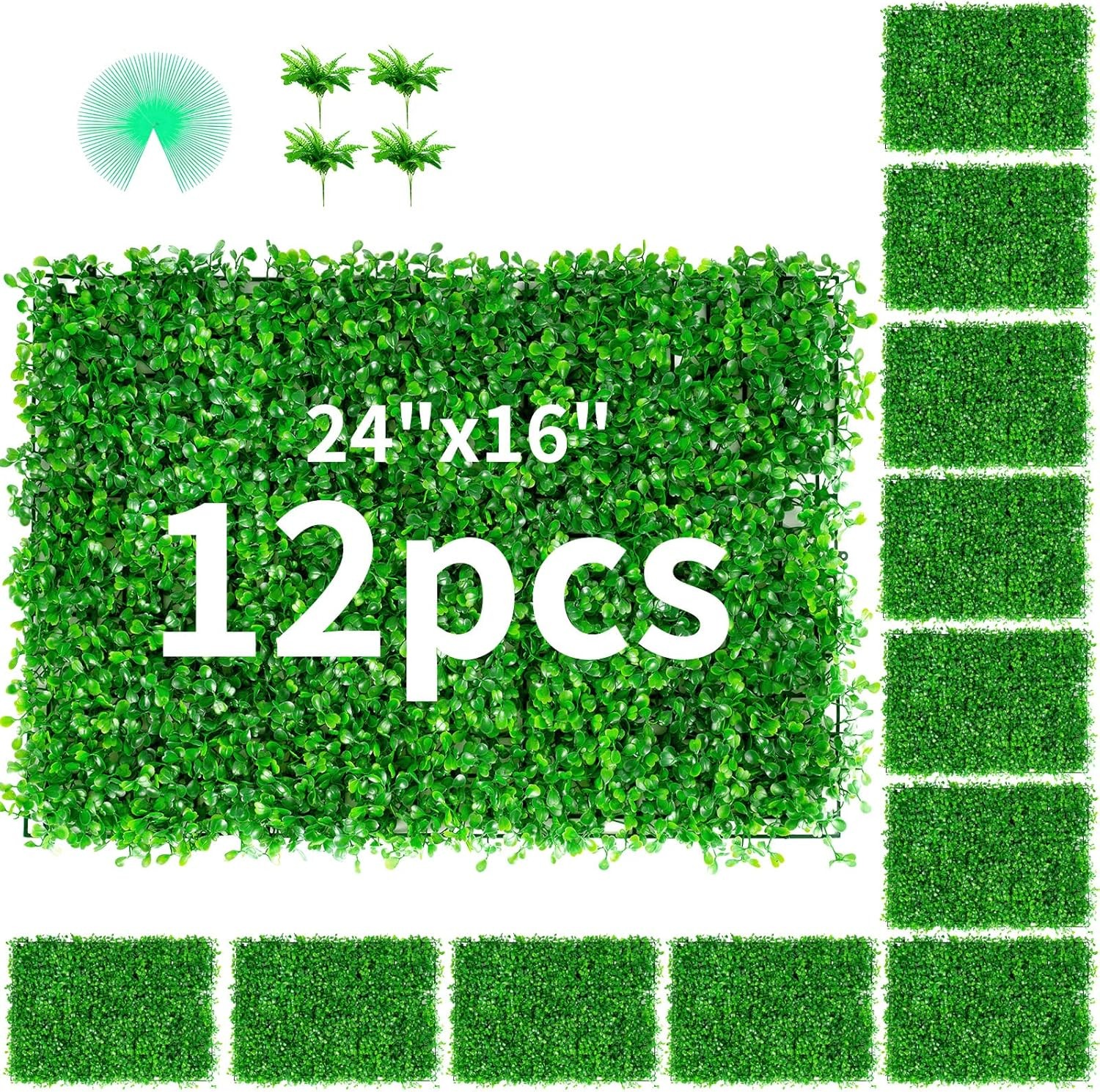 24PCS 24″x16″ Artificial Boxwood Mat Wall Hedge Decor Privacy Fence Panels Grass