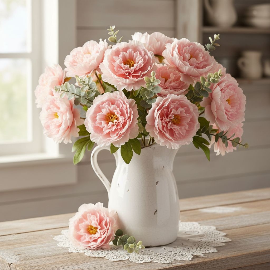 Blush Pink Peony Flower Picks Set of 8 Soft Pink Blooms Wired Floral for Wreaths