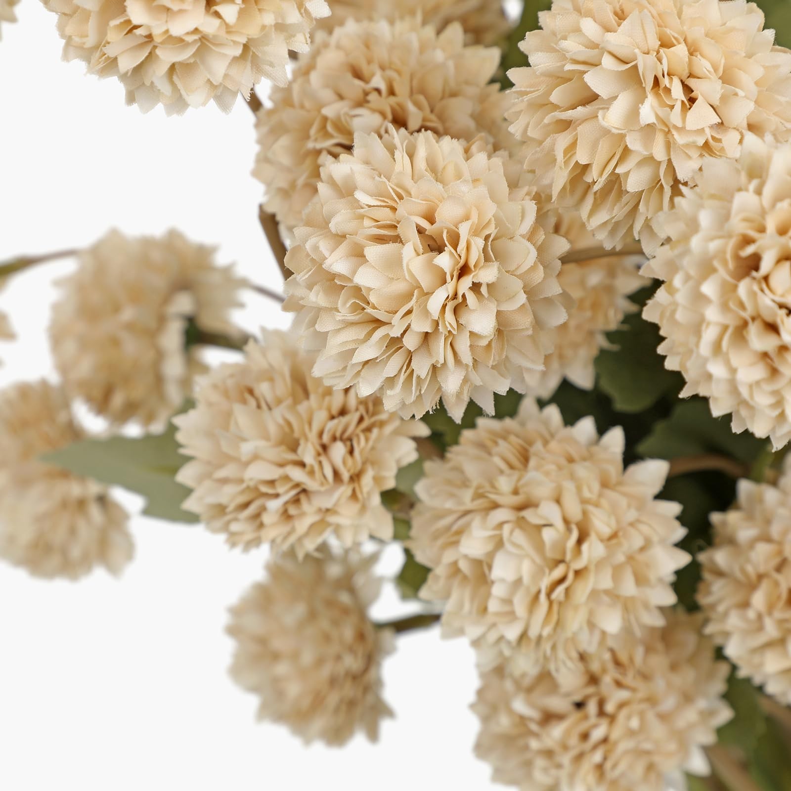12 PCS Beige Artificial Kiku Mums Realistic Silk Pom Pom Chrysanthemums