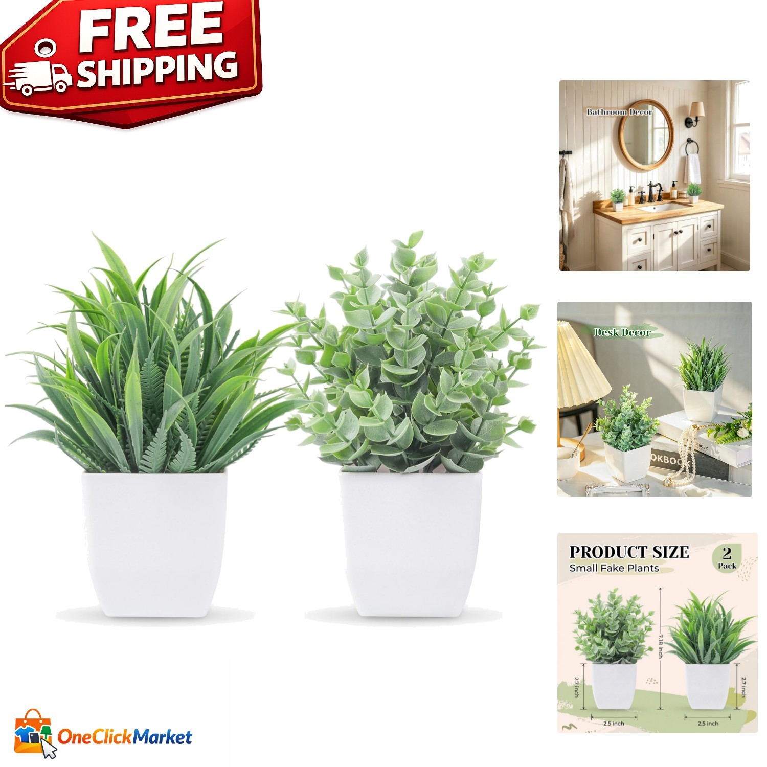 2-Pack Grey Eucalyptus Faux Plants – No Maintenance Home and Office Decor