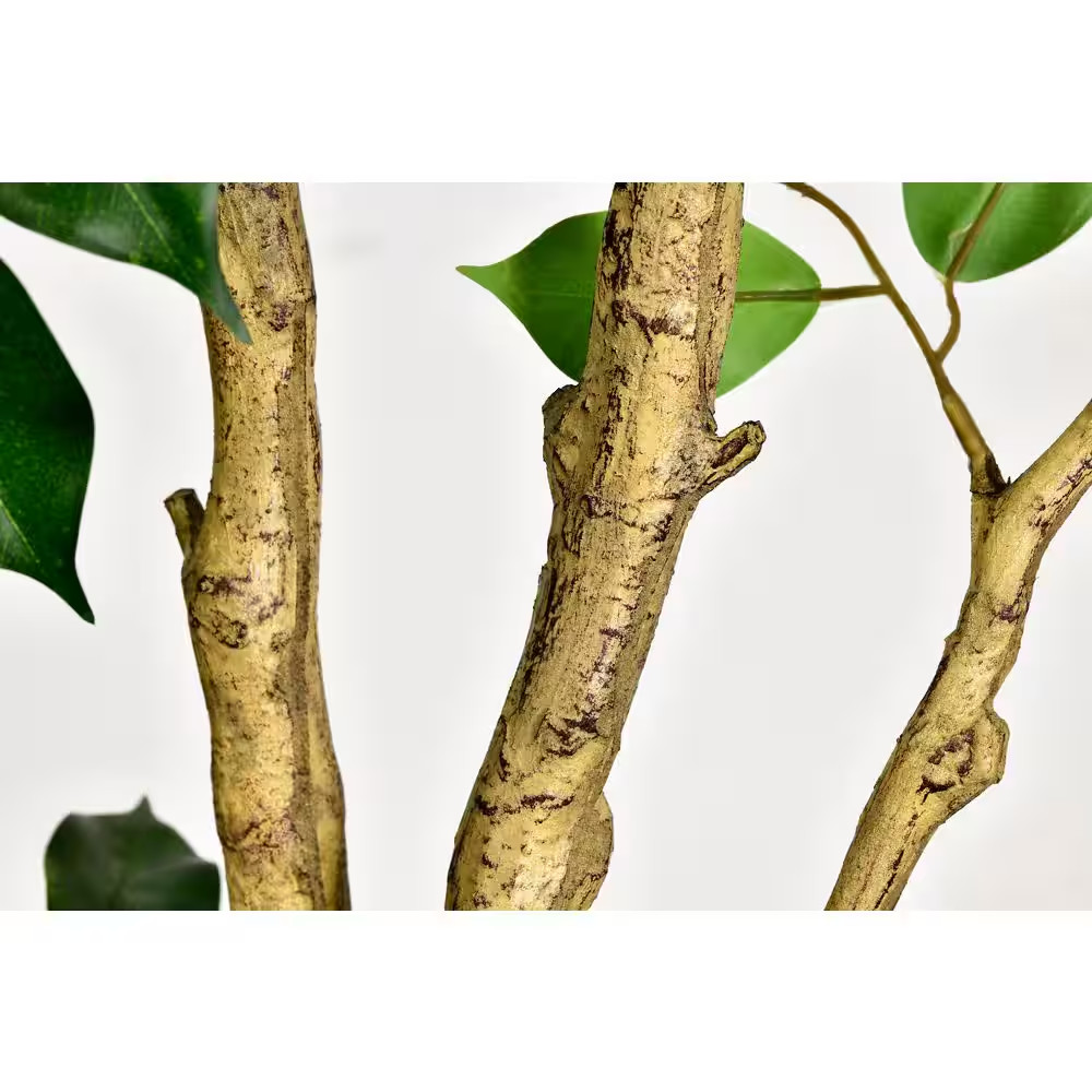 5 Ft. Artificial Ficus Tree in White Decor Pot, Faux Green Plant Indoor Home Dec