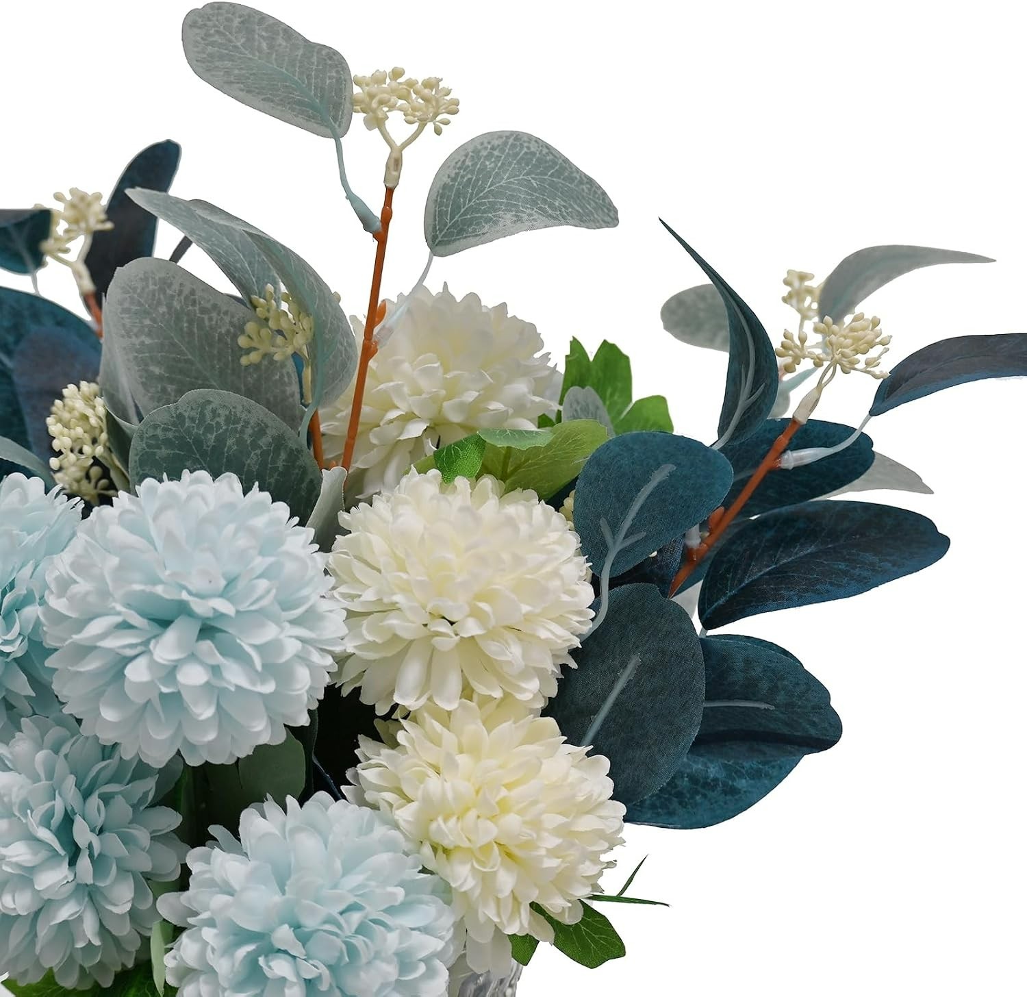 Faux Flower Bouquet with Adjustable Stems and Rustic Glass Vase – Home Decor