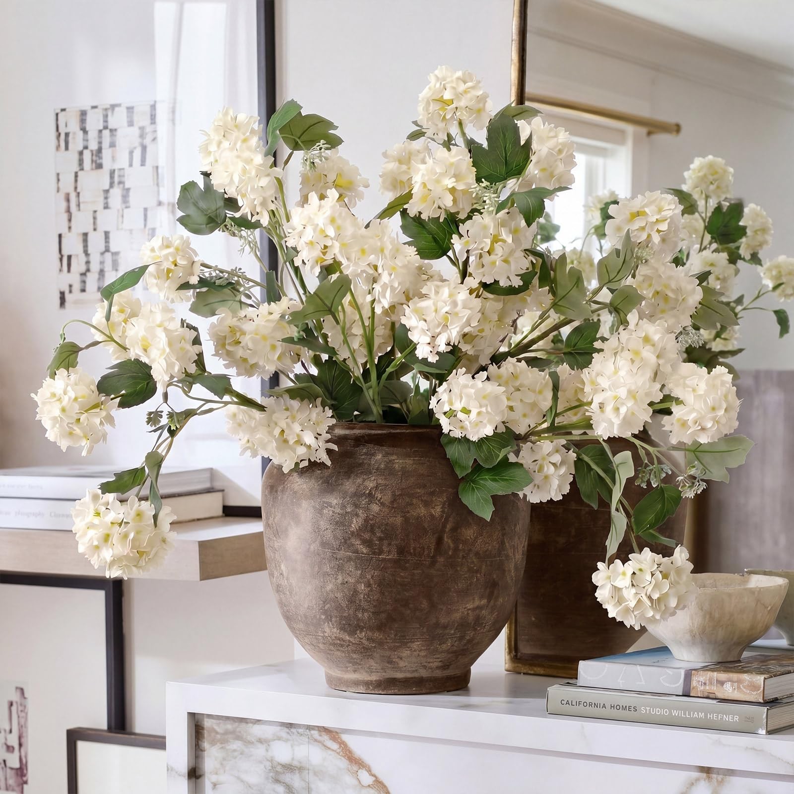 4 Pcs Artificial Snowball Hydrangea Branches 30 Inch Faux Snowball Viburnum S…
