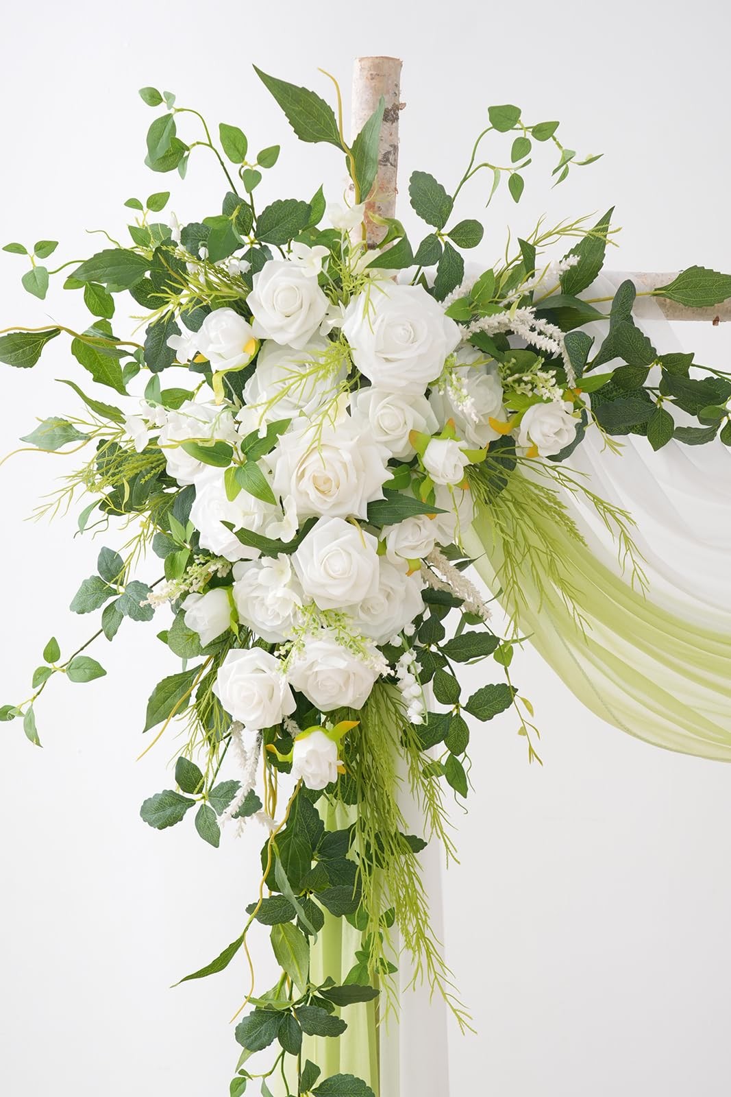 Deluxe Wedding Arch Flowers with Drapes Kit Pack of 4, 2pcs White Green Mint …