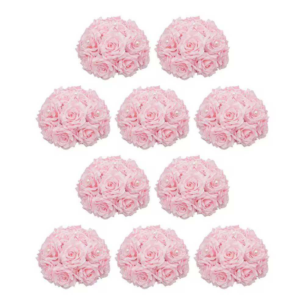 9.4 In. Pink Indoor/Outdoor Artificial Rose Flower Wedding Banquet Artificial Fl