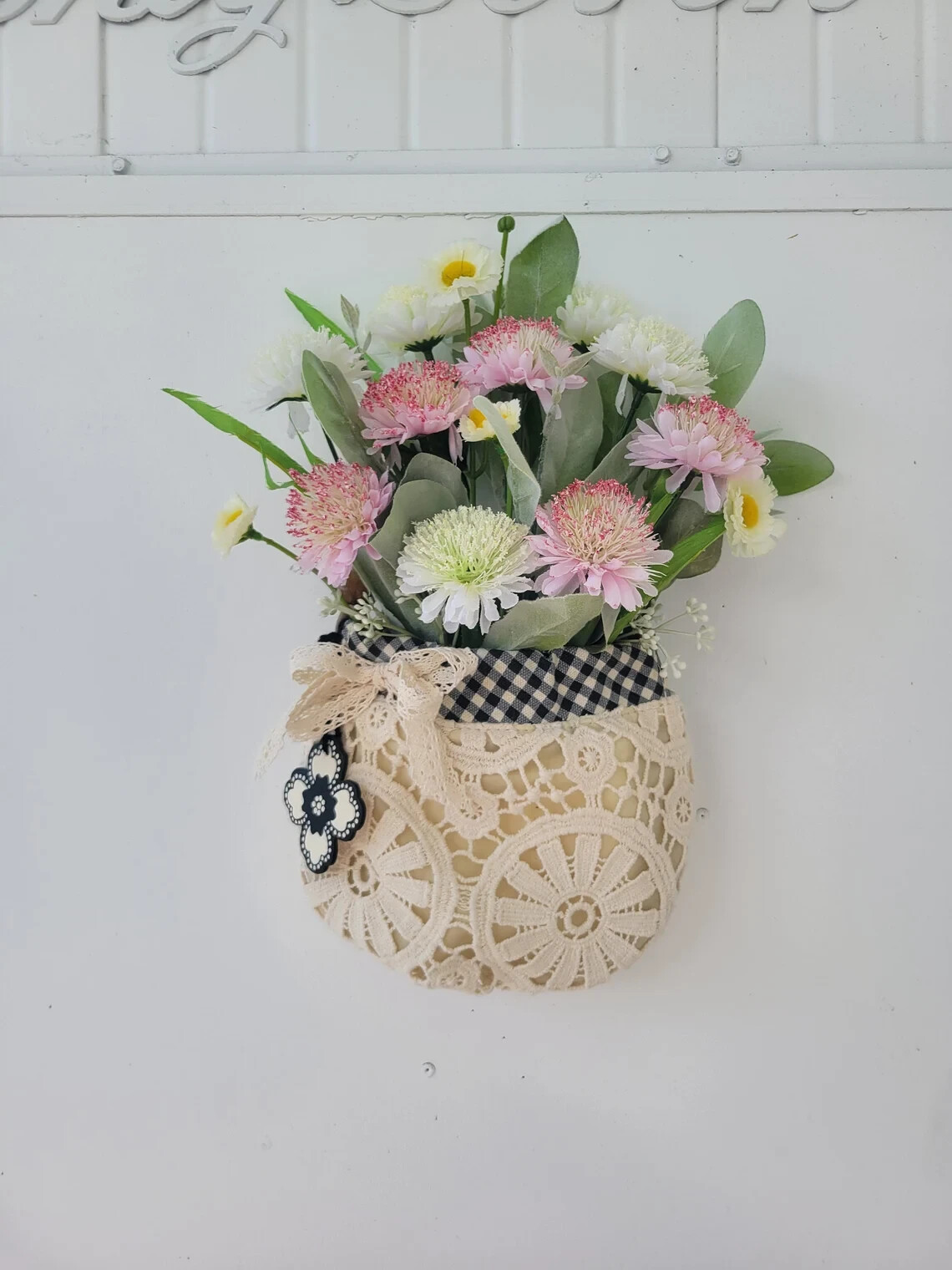 Upcycled Lace Purse, Boho Cottage Core Country Door Wall Floral Decor for Summer
