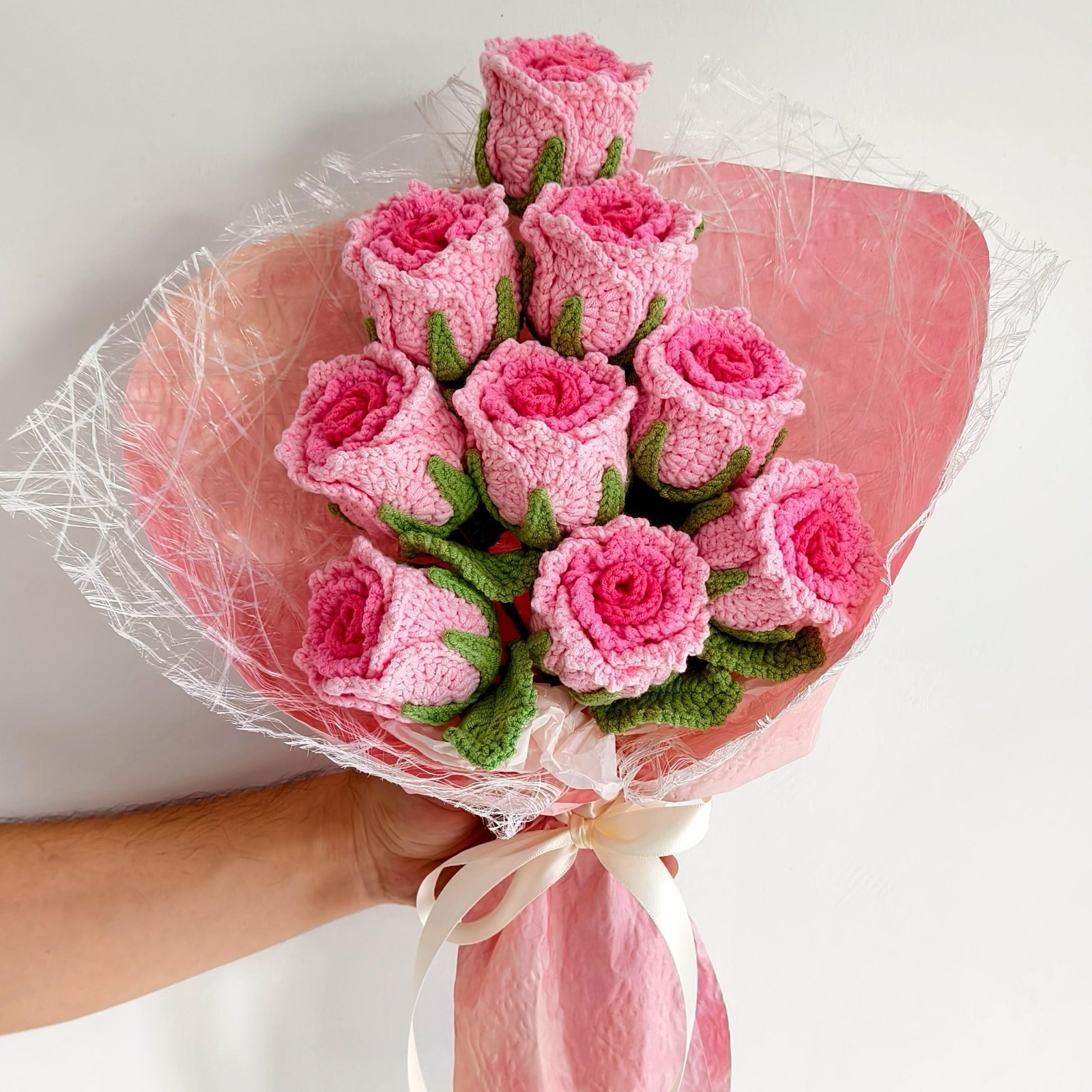 Crochet Rose Bouquet Handmade Yarn Flowers Romantic Anniversary Gift for Her