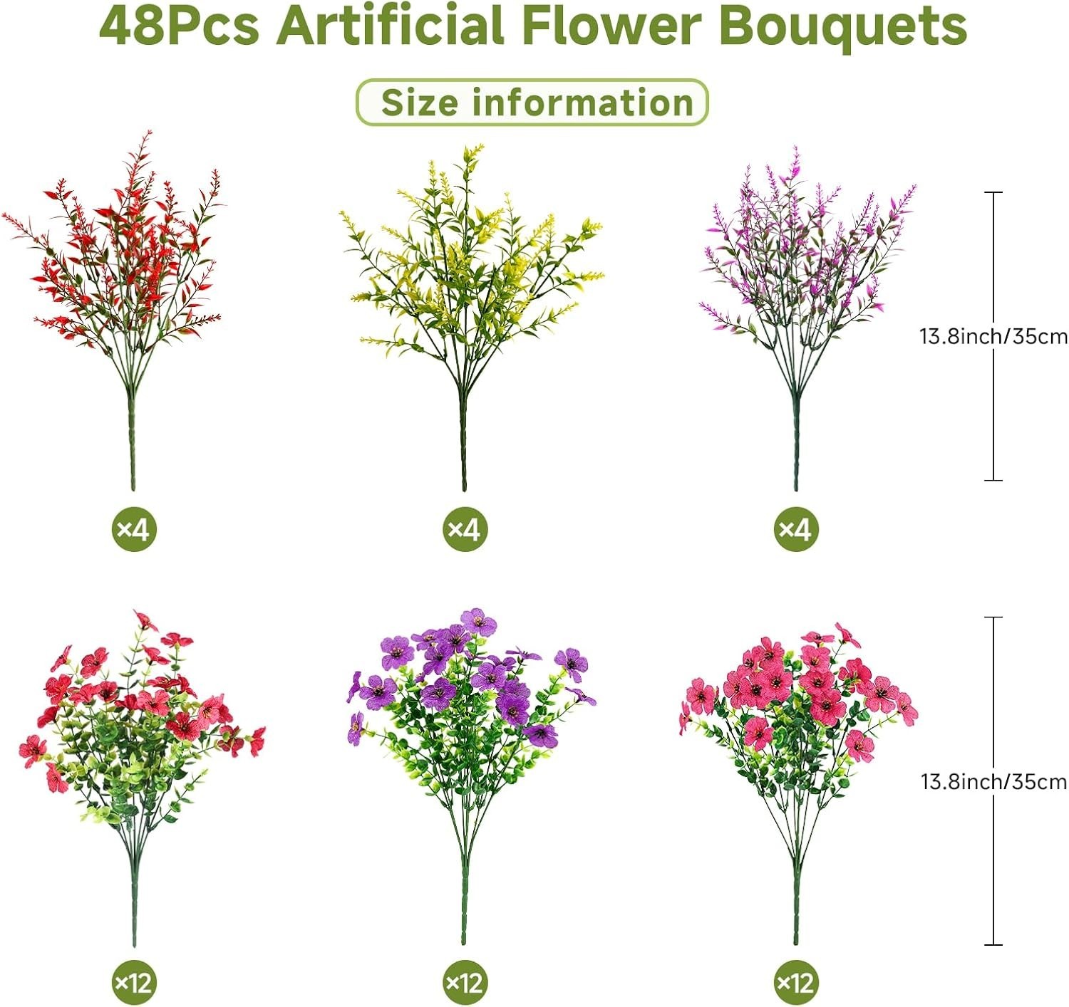 48 Bundle UV Resistant Artificial Flowers – Mix 3 Colors