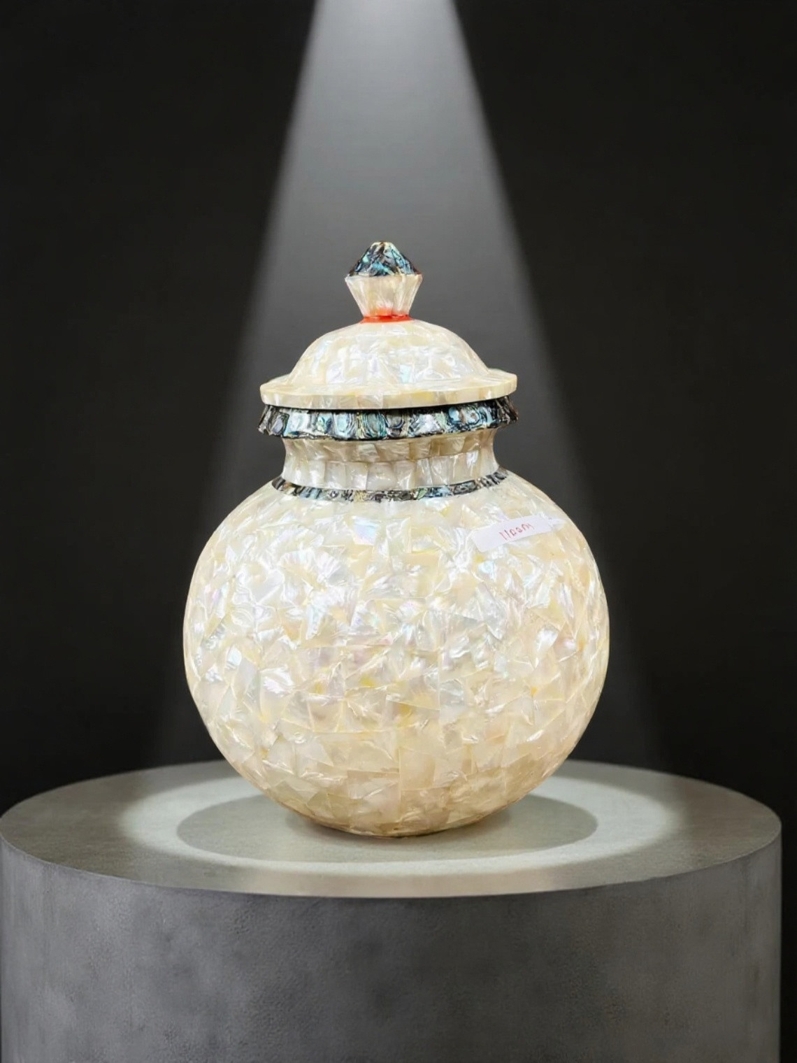 12” white Marble Flower pot Vase matka with lid inlay mop shell art&collectible