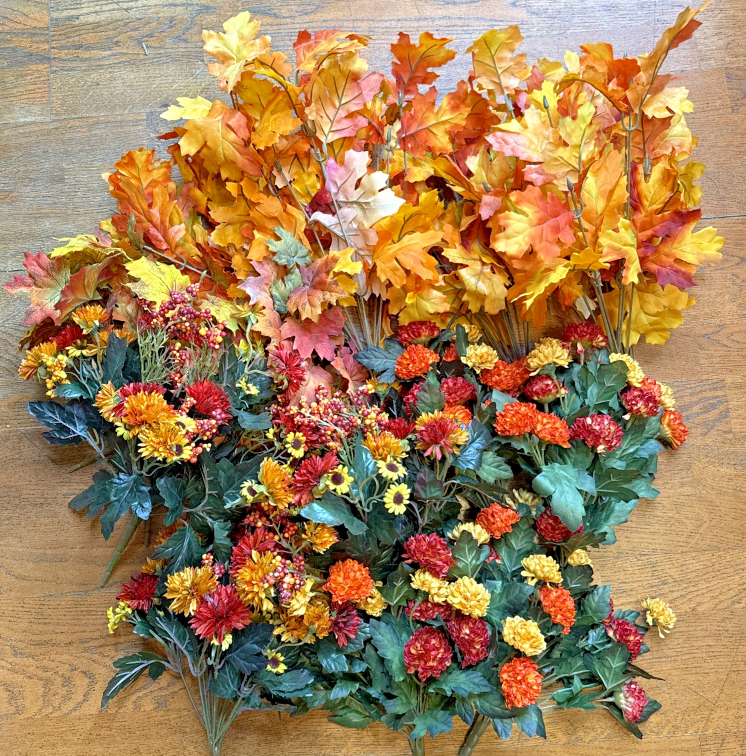 Lot of 14 Fall Floral & Leaf Bouquets – Mums, Sunflowers, Berries – Wreath DIY