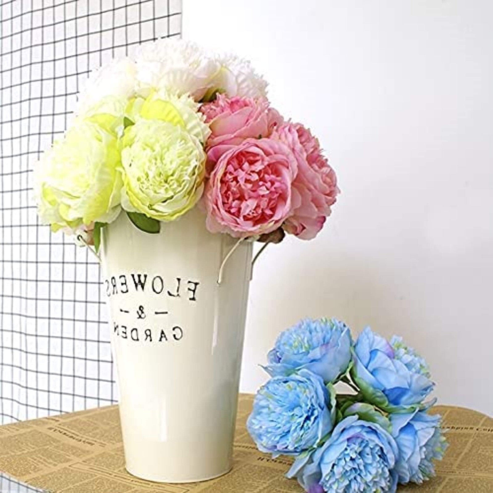 2 Bouquet 10 Heads Artificial Peony Silk Flower Leaf Home Office Wedding Party