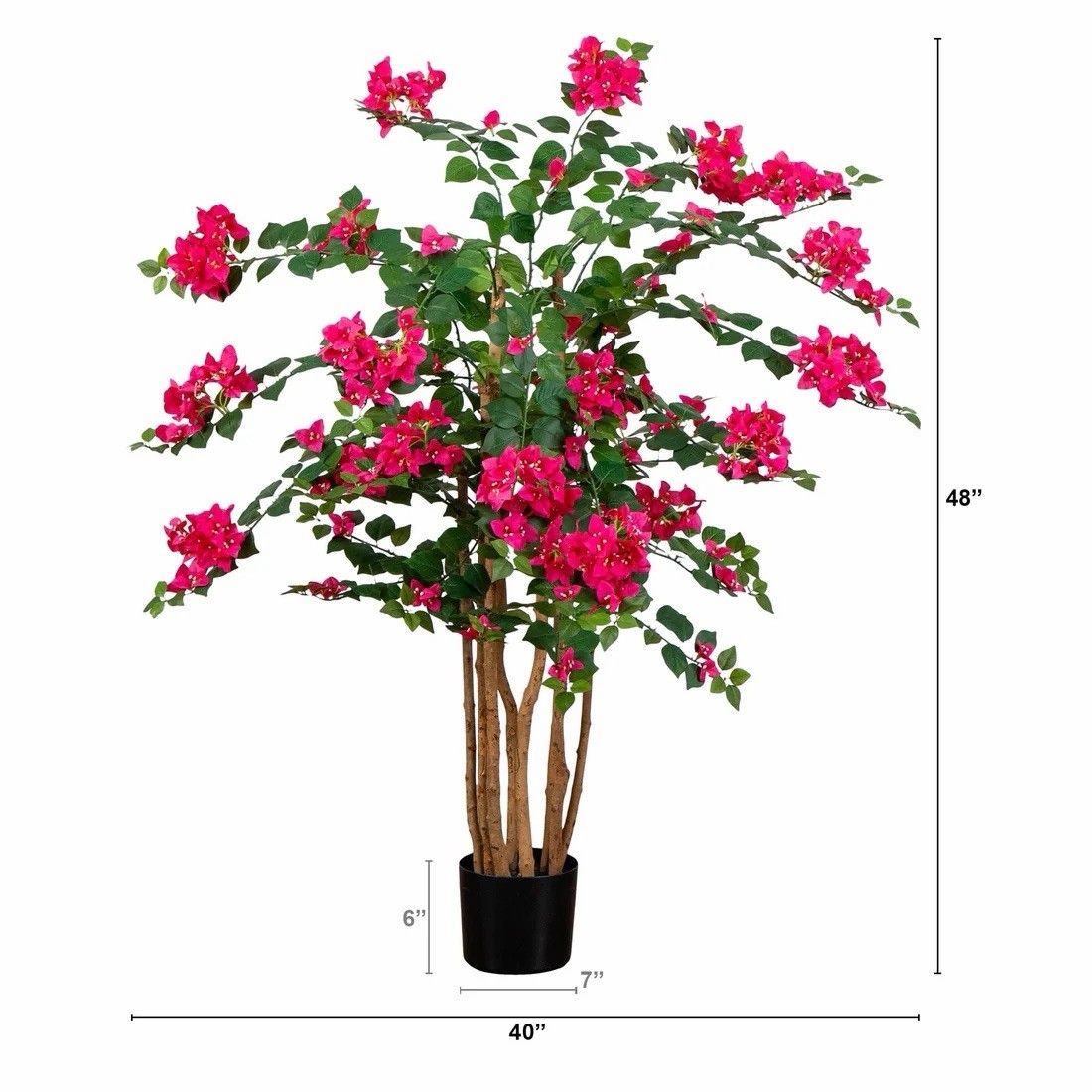 48″ Artificial Bougainvillea Tree Houseplant, Pink/Green Floral Decor