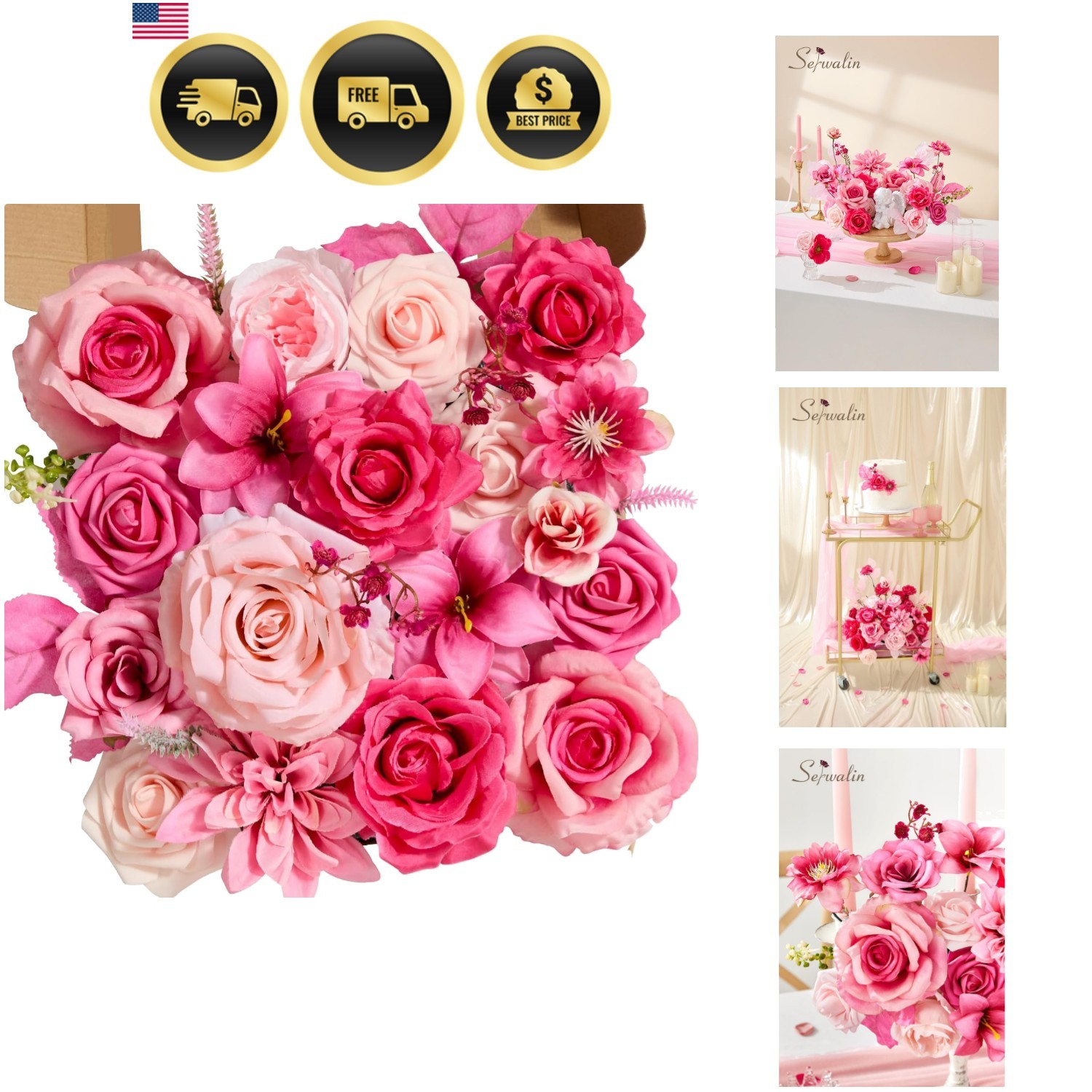 Artificial Flowers Hot Pink Silk Fake Flowers for DIY Wedding Bridal Bouquets