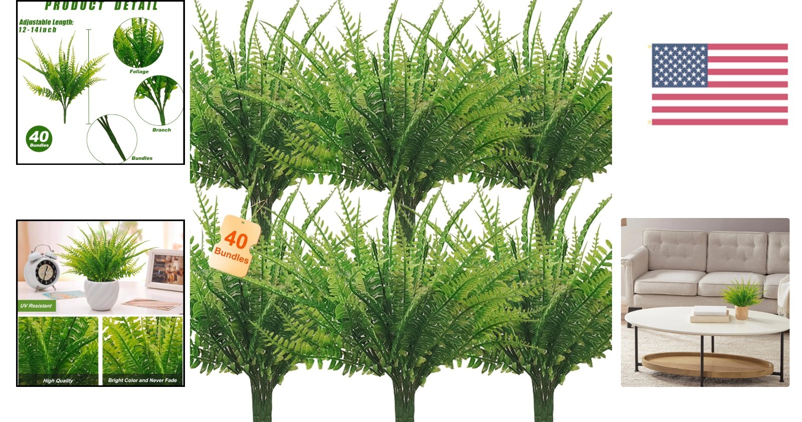 40 Count Artificial Boston Ferns – Perfect for Creating Natural Spaces