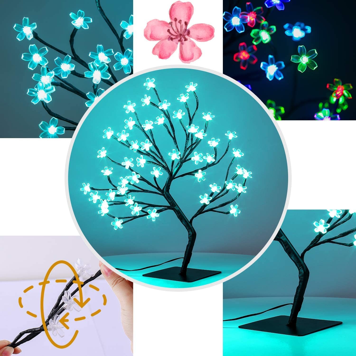 2 PCS 16 ColorChanging 48 LED Artificial Lighted Cherry Blossom Tree Light