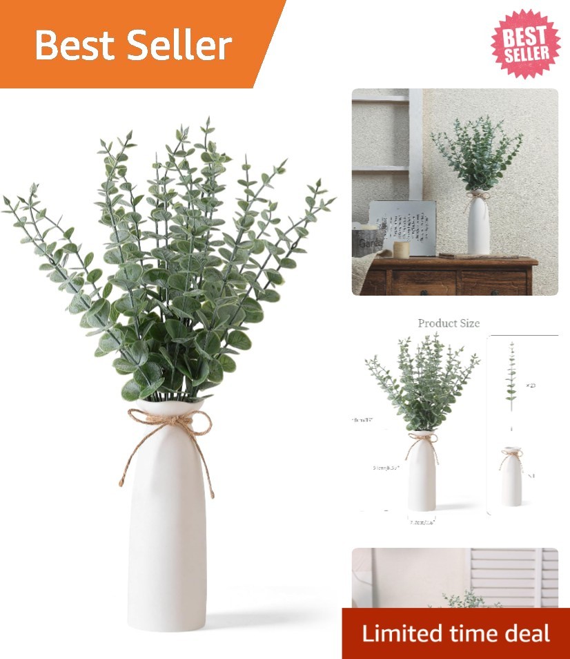 19″ Decorative Eucalyptus Centerpiece in Elegant White Vase, Perfect for Gifting