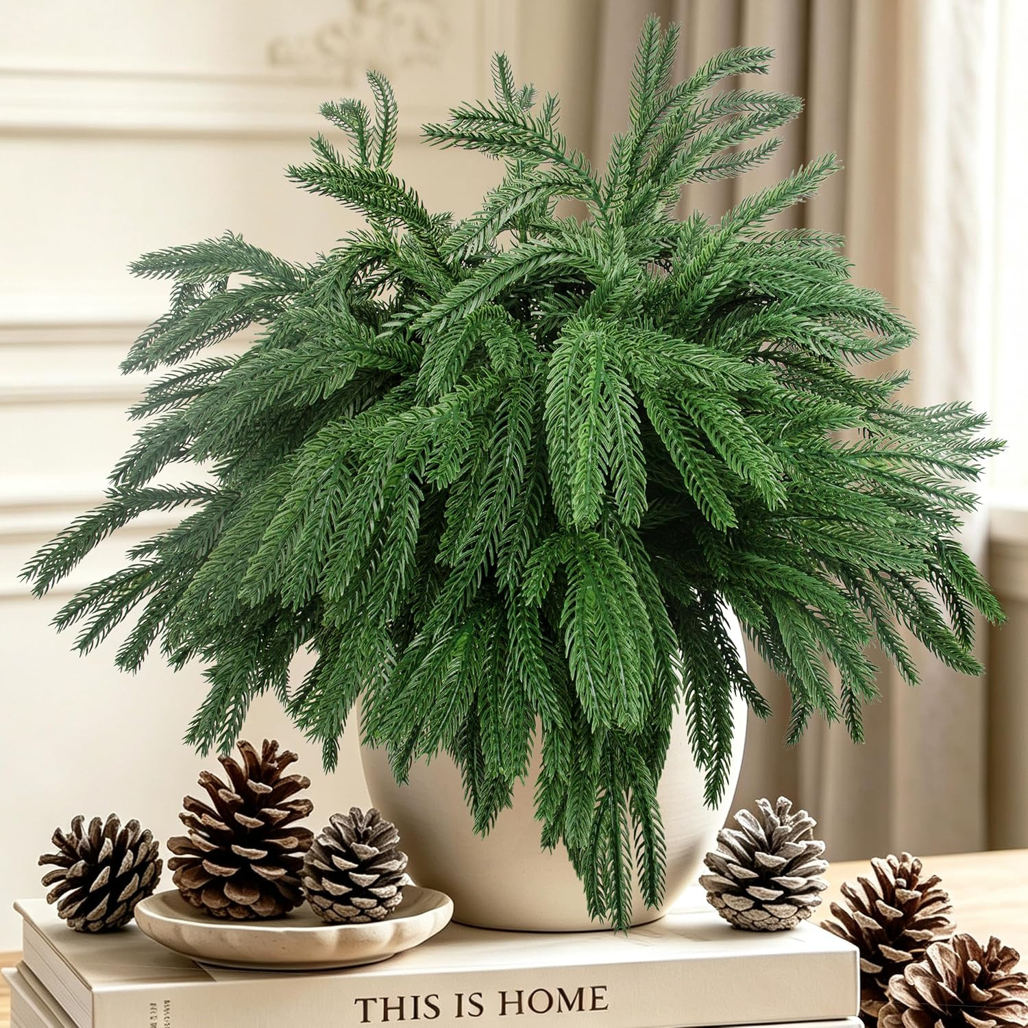 24 Pcs Artificial Norfolk Pine Branches, Faux Norfolk Pine Stems DIY Crafts Faux