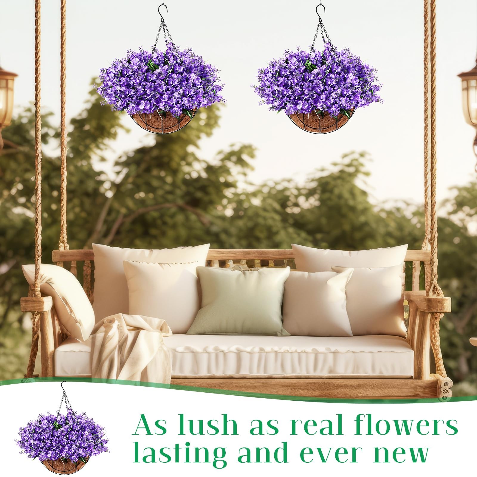 2 Pack Artificial Hanging Flowers in Basket for Spring Summer Porch Home Gard…