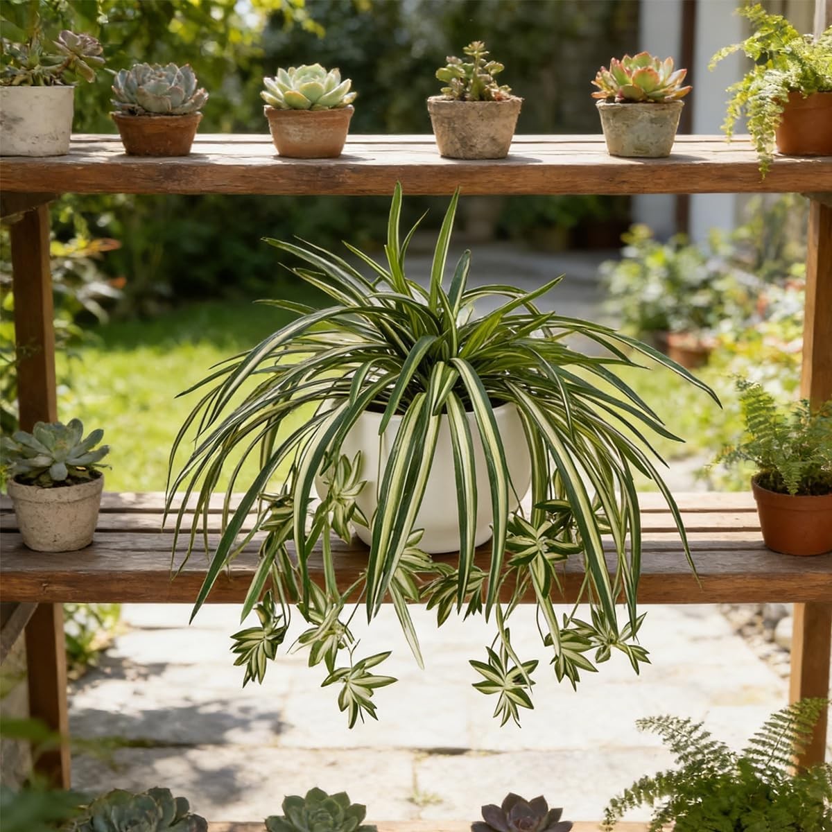 Artificial Spider Plant Silk Faux Chlorophytum Comosum Greenery Fake Spider H…