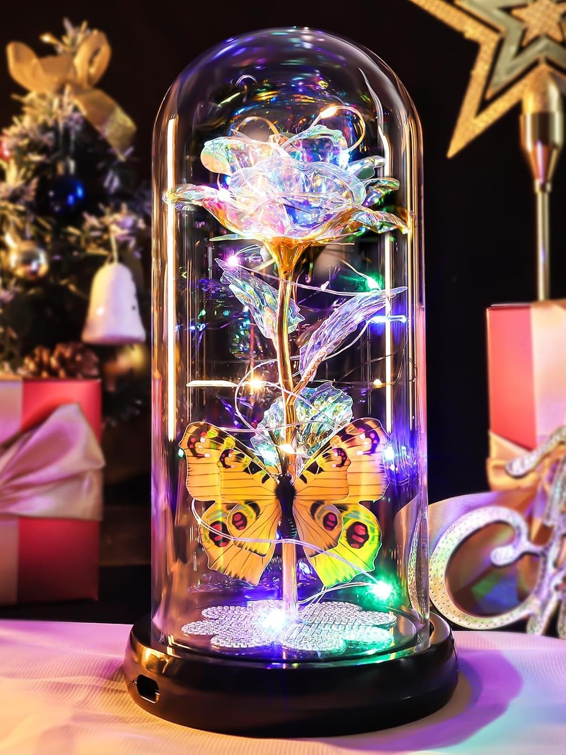 Galaxy Glass Rose Dome Eternal Crystal Rose Butterfly