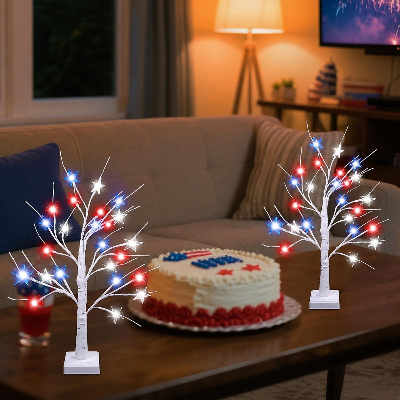 2Pack 24Inch 4th of July Decorations Patriotic Tree Lights, 24 LED Red White …