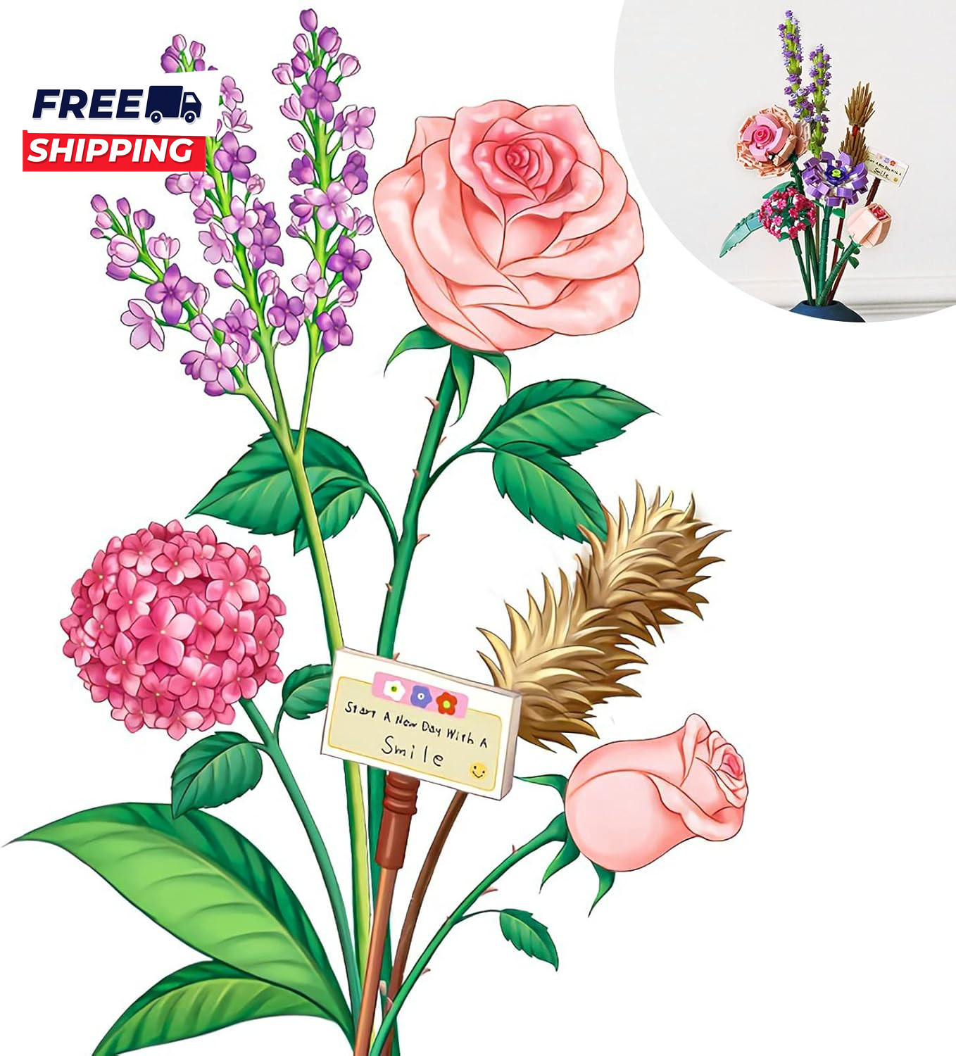 Mini Bricks Flower Bouquet Building Sets Artificial Flowers DIY Unique Decorat