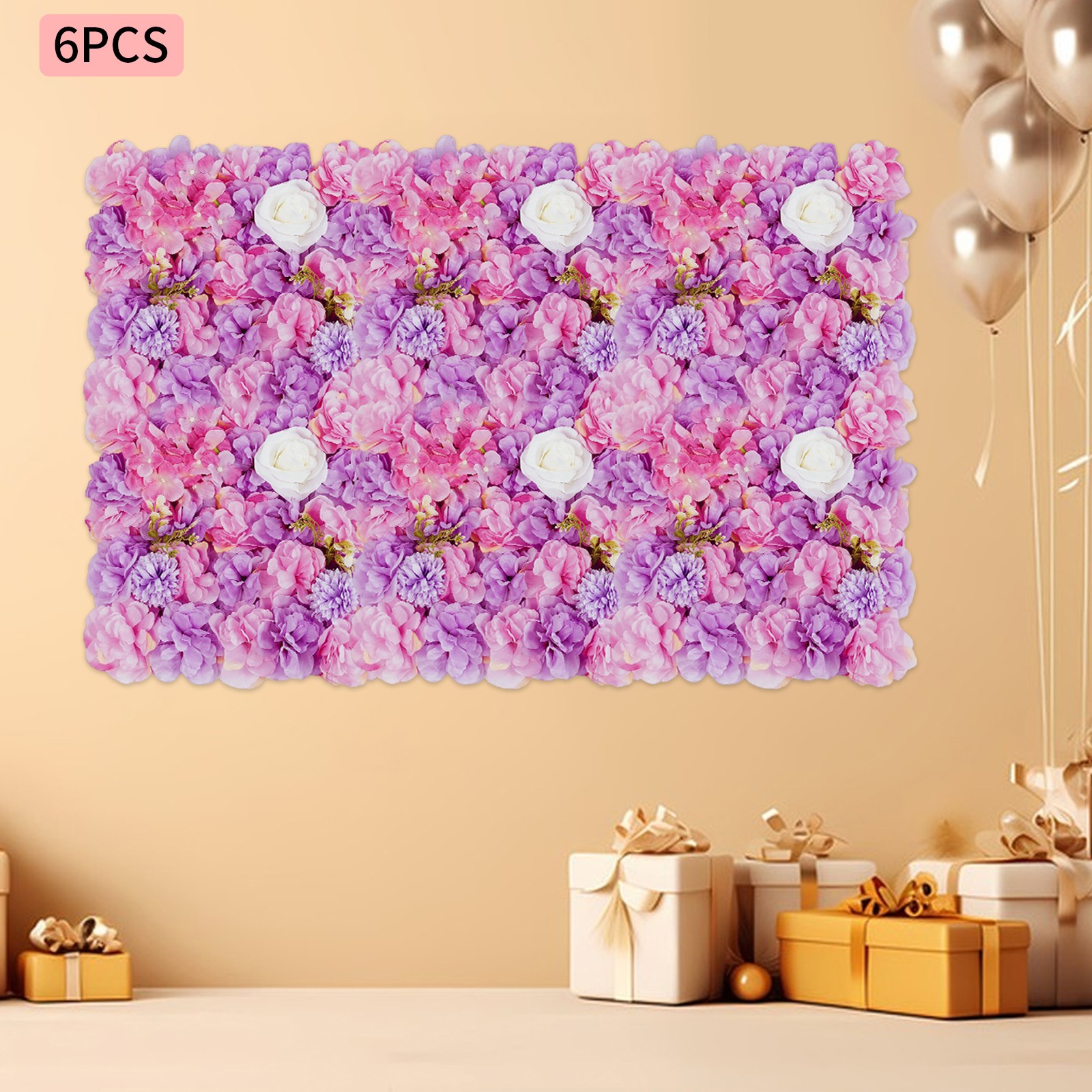 6Pieces 3D Flower Wall Panels Artificial Floral Backdrop Decor Faux Flower Panel